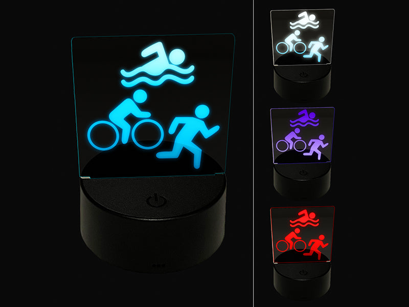 Triathlon Icons Swim Bike Run 3D Illusion LED Night Light Sign Nightstand Desk Lamp