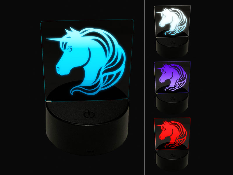 Unicorn Head Flowing Mane 3D Illusion LED Night Light Sign Nightstand Desk Lamp