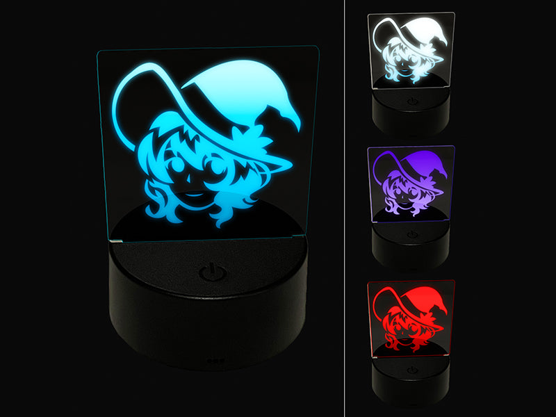 Adorable Anime Witch Girl with Hat Halloween 3D Illusion LED Night Light Sign Nightstand Desk Lamp