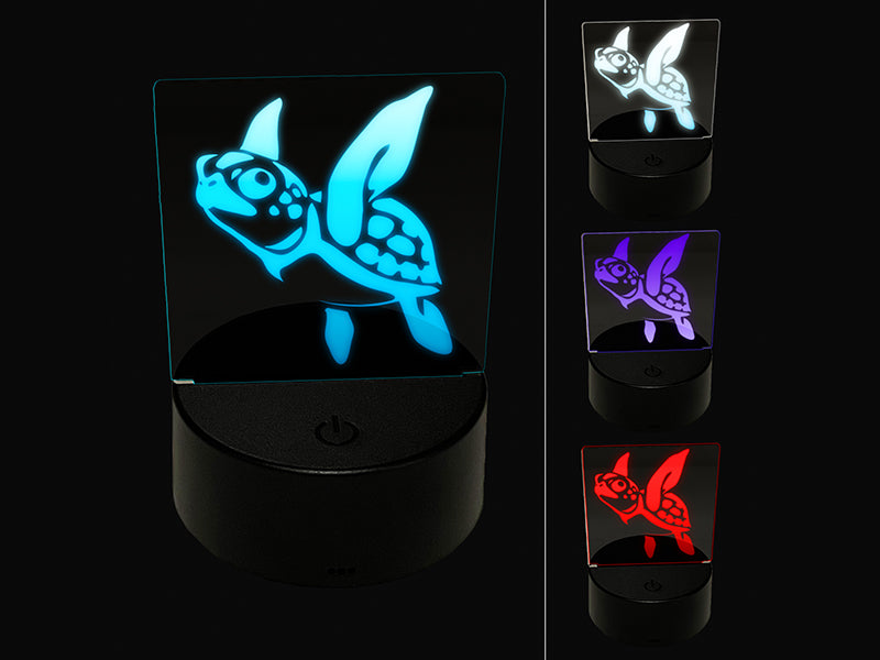 Baby Green Sea Turtle Swimming In Ocean 3D Illusion LED Night Light Sign Nightstand Desk Lamp