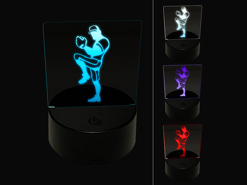 Baseball Softball Pitcher Winding Up 3D Illusion LED Night Light Sign Nightstand Desk Lamp
