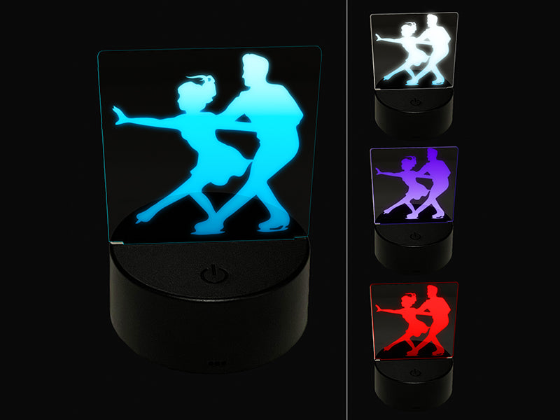 Figure Skating Couple Ice Skaters 3D Illusion LED Night Light Sign Nightstand Desk Lamp