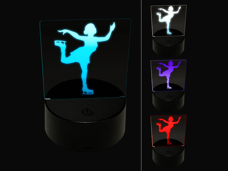 Ice Figure Skating Skater Woman on One Foot Pose 3D Illusion LED Night Light Sign Nightstand Desk Lamp