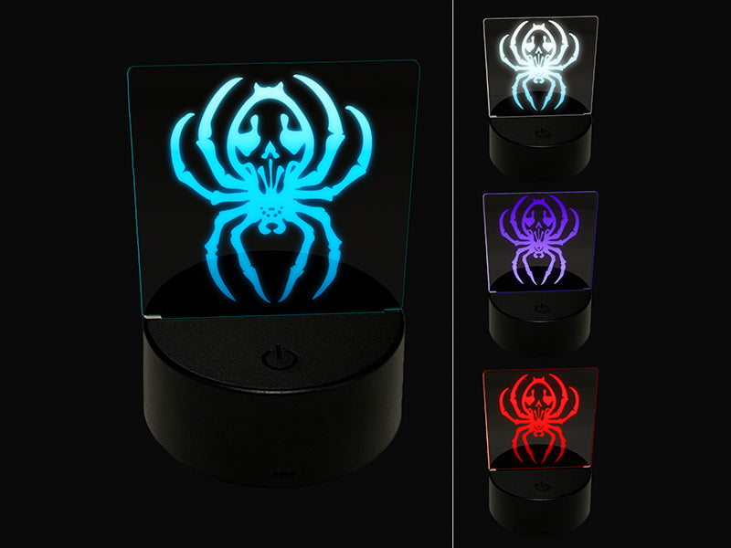 Spooky Spider with Skeleton Skull Markings 3D Illusion LED Night Light Sign Nightstand Desk Lamp