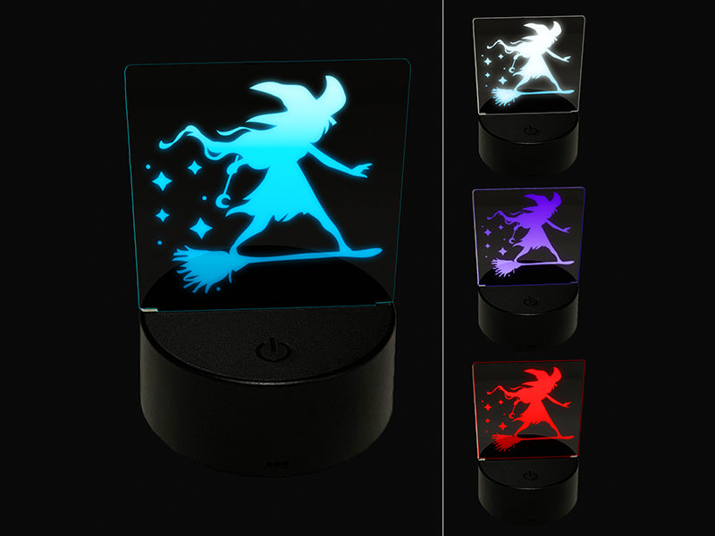 Young Witch Surfing on Broomstick Halloween 3D Illusion LED Night Light Sign Nightstand Desk Lamp