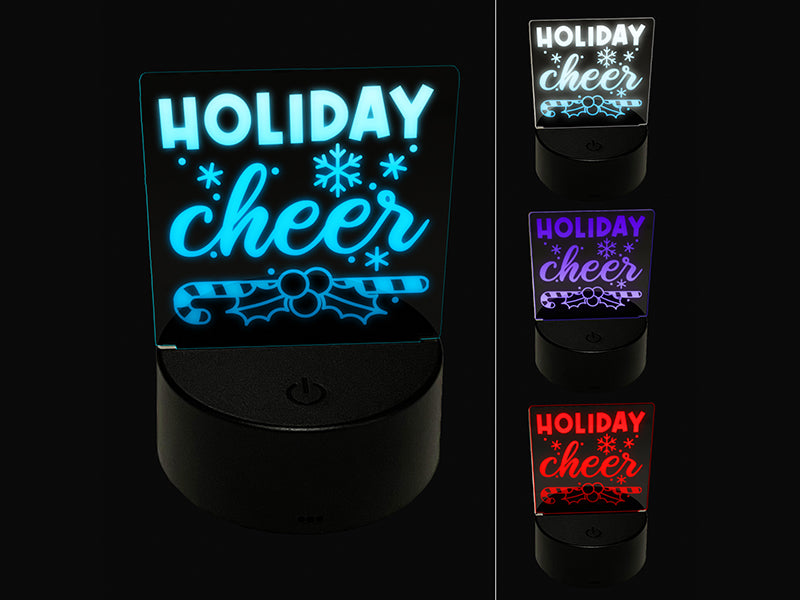 Christmas Holiday Cheer Candy Cane and Holly 3D Illusion LED Night Light Sign Nightstand Desk Lamp