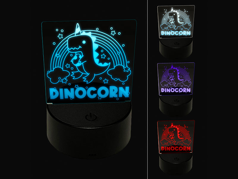 Dinocorn Dinosaur Unicorn with Rainbow 3D Illusion LED Night Light Sign Nightstand Desk Lamp