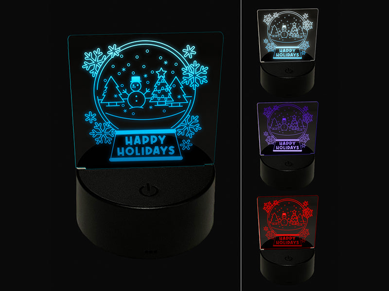 Happy Holidays Snow Globe Christmas Snowman 3D Illusion LED Night Light Sign Nightstand Desk Lamp