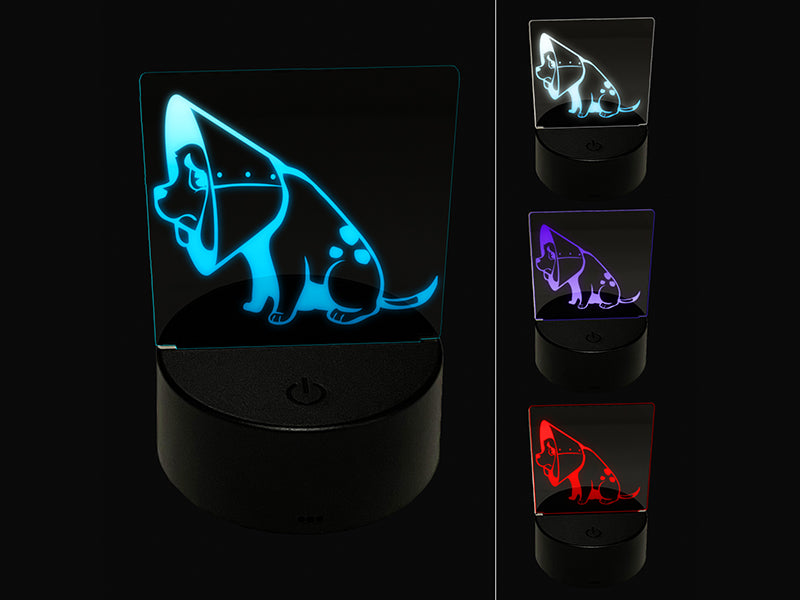 Sad Pet Dog in Cone of Shame 3D Illusion LED Night Light Sign Nightstand Desk Lamp