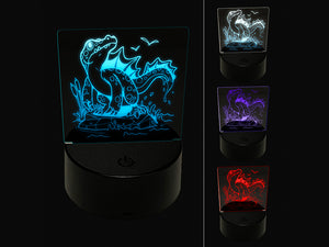 Spinosaurus Dinosaur Standing on River Rock 3D Illusion LED Night Light Sign Nightstand Desk Lamp