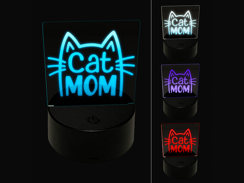 Cat Mom 3D Illusion LED Night Light Sign Nightstand Desk Lamp