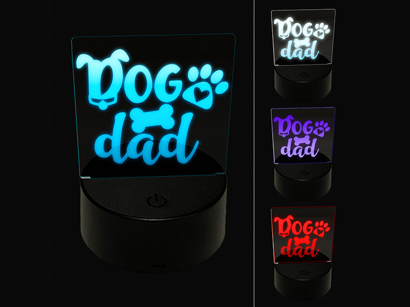 Dog Dad Paw Print 3D Illusion LED Night Light Sign Nightstand Desk Lamp