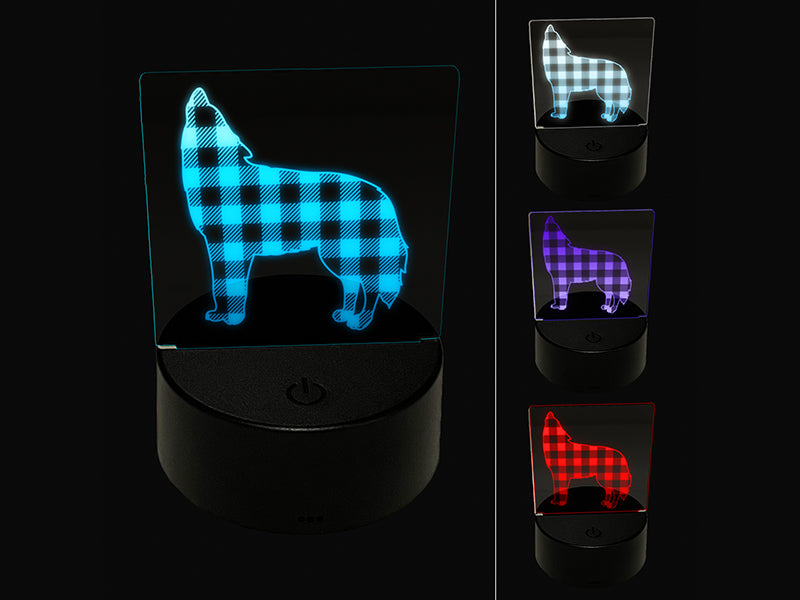 Plaid Howling Wolf Buffalo Print 3D Illusion LED Night Light Sign Nightstand Desk Lamp