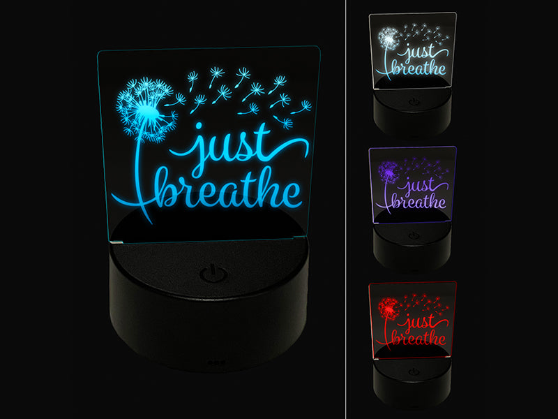 Inspirational Dandelion Just Breathe 3D Illusion LED Night Light Sign Nightstand Desk Lamp
