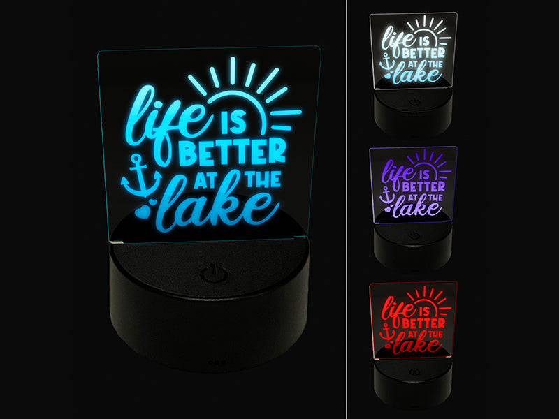 Life is Better at the Lake 3D Illusion LED Night Light Sign Nightstand Desk Lamp