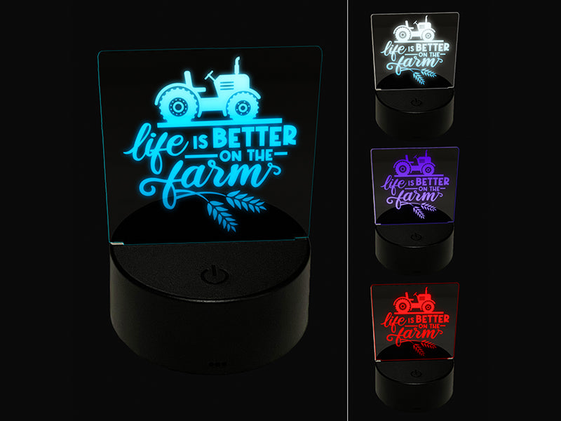 Life is Better on the Farm Tractor 3D Illusion LED Night Light Sign Nightstand Desk Lamp