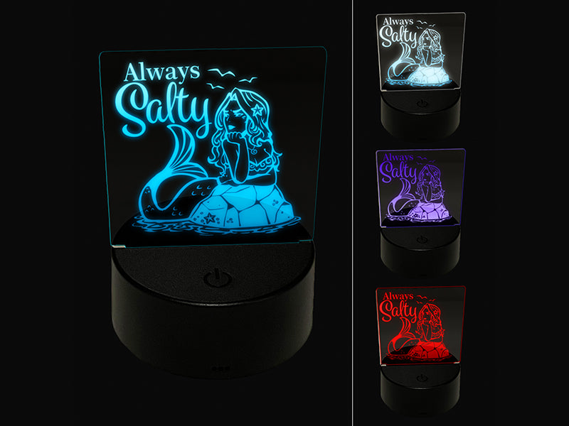 Always Salty Grumpy Beautiful Mermaid 3D Illusion LED Night Light Sign Nightstand Desk Lamp