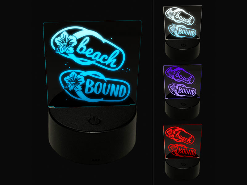 Beach Bound Sandals Flip Flops Hibiscus 3D Illusion LED Night Light Sign Nightstand Desk Lamp