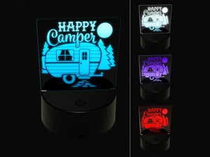 Happy Camper Trailer Camping 3D Illusion LED Night Light Sign Nightstand Desk Lamp