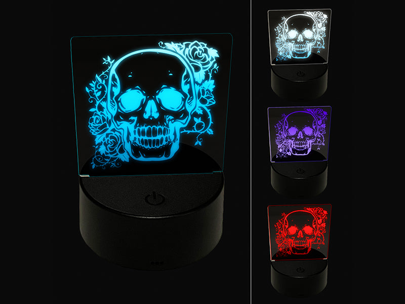 Skull and Roses Flowers Bones 3D Illusion LED Night Light Sign Nightstand Desk Lamp