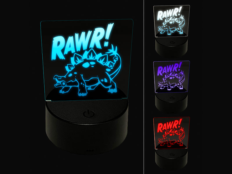 Stegosaurus Rawr Roar Dinosaur 3D Illusion LED Night Light Sign Nightstand Desk Lamp