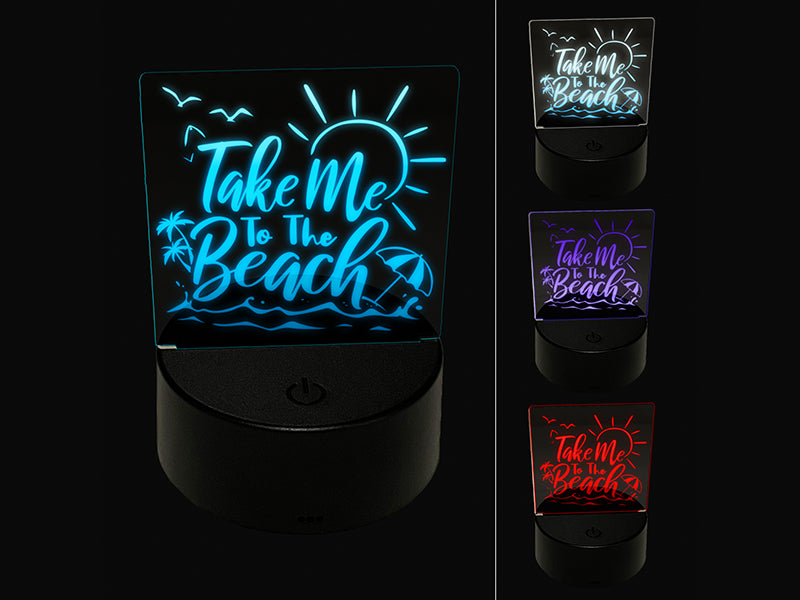 Take Me to the Beach Sunshine Palm Trees Umbrella 3D Illusion LED Night Light Sign Nightstand Desk Lamp