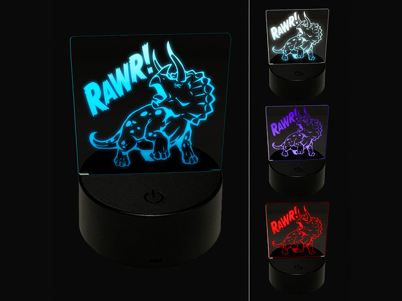 Triceratops Rawr Roar Dinosaur 3D Illusion LED Night Light Sign Nightstand Desk Lamp