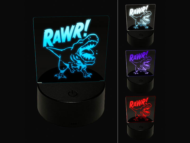 Tyrannosaurus Rex Rawr Roar Dinosaur 3D Illusion LED Night Light Sign Nightstand Desk Lamp