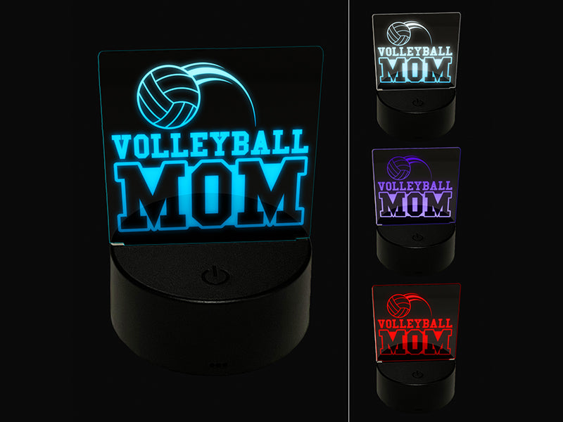 Volleyball Mom Text with Ball 3D Illusion LED Night Light Sign Nightstand Desk Lamp