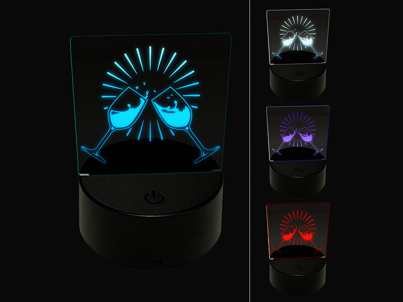 Wine Glasses Toasting 3D Illusion LED Night Light Sign Nightstand Desk Lamp