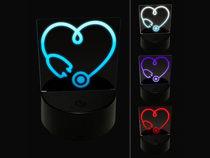 Heart Stethoscope Nurse Essential Worker Doctor 3D Illusion LED Night Light Sign Nightstand Desk Lamp