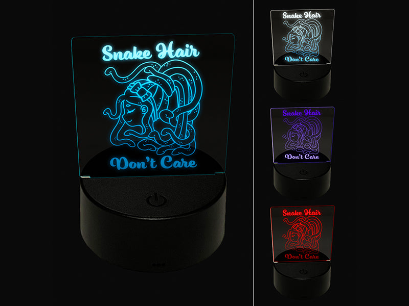 Medusa Snake Hair Don't Care 3D Illusion LED Night Light Sign Nightstand Desk Lamp