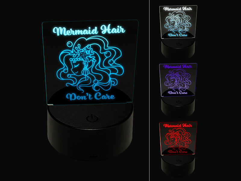 Mermaid Hair Don't Care 3D Illusion LED Night Light Sign Nightstand Desk Lamp