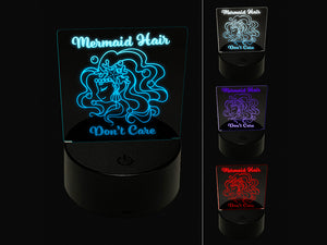 Mermaid Hair Don't Care 3D Illusion LED Night Light Sign Nightstand Desk Lamp