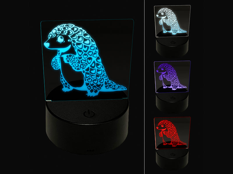 Cartoon Pangolin Endangered Species Standing 3D Illusion LED Night Light Sign Nightstand Desk Lamp