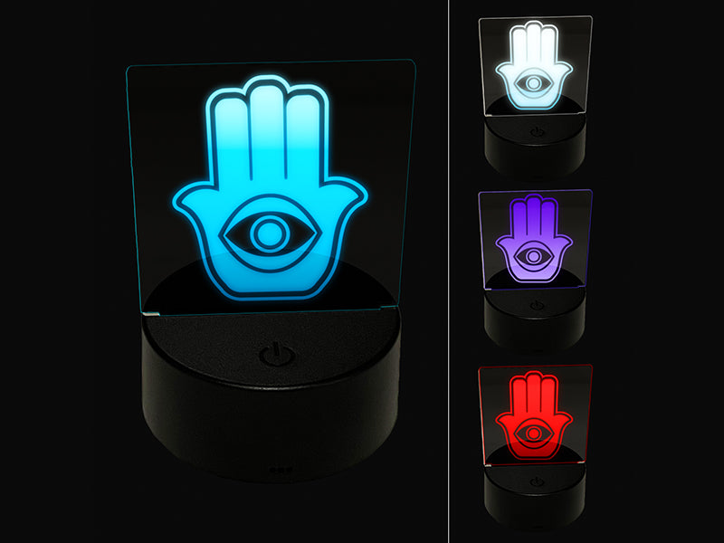 Hamsa Evil Eye Hand Ward Protection Symbol Charm Khamsa Hamesh 3D Illusion LED Night Light Sign Nightstand Desk Lamp