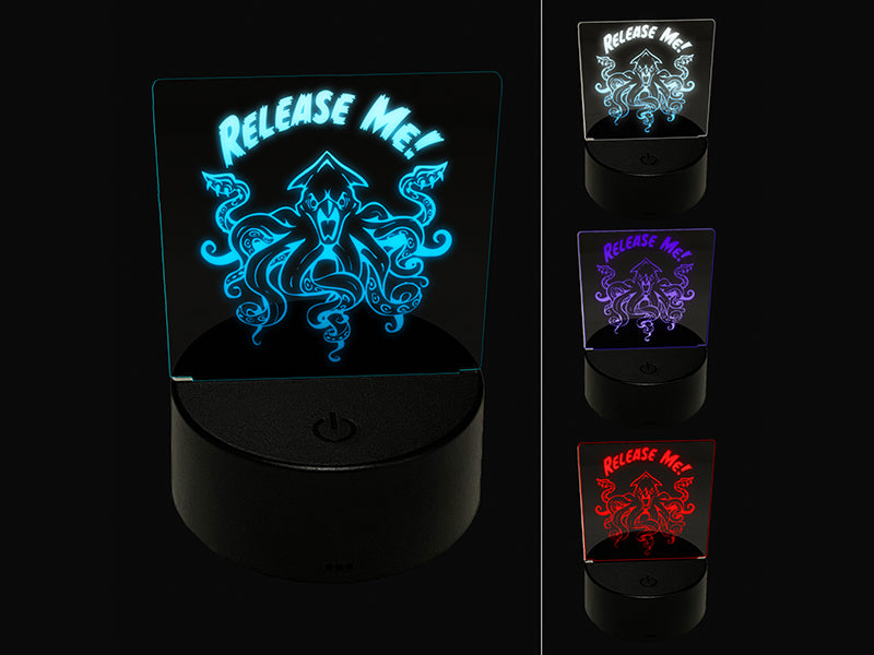 Release Me Kraken Squid Sea Monster 3D Illusion LED Night Light Sign Nightstand Desk Lamp