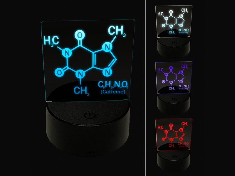 Science Molecule Caffeine Coffee Atomic Bonds 3D Illusion LED Night Light Sign Nightstand Desk Lamp