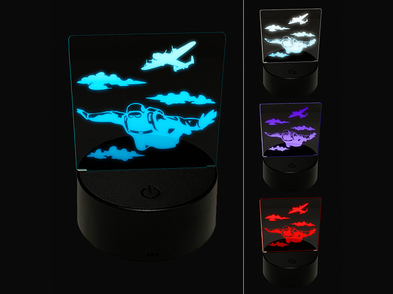 Sky Diving Diver Jumping Out of Plane 3D Illusion LED Night Light Sign Nightstand Desk Lamp