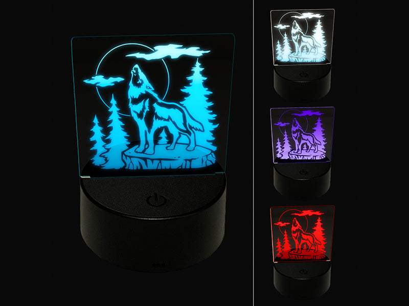 Wild Wolf Howling At the Moon in Forest 3D Illusion LED Night Light Sign Nightstand Desk Lamp
