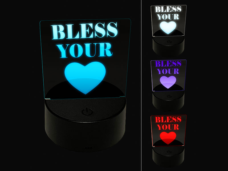 Bless Your Heart Southern 3D Illusion LED Night Light Sign Nightstand Desk Lamp