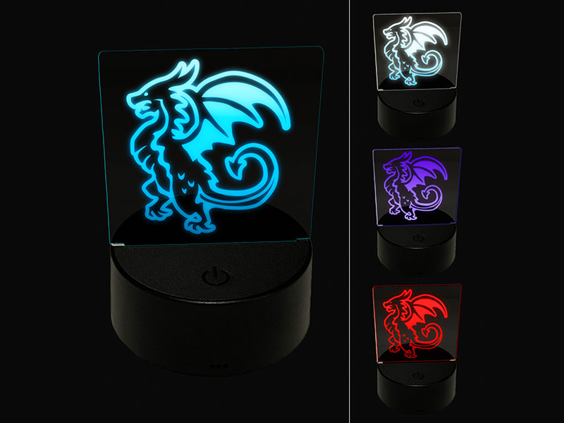 Fierce Wyvern Dragon Fantasy Silhouette 3D Illusion LED Night Light Sign Nightstand Desk Lamp