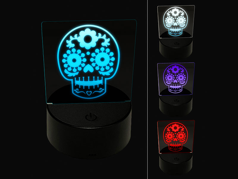 Happy Floral Sugar Skull Dia De Los Muertos 3D Illusion LED Night Light Sign Nightstand Desk Lamp