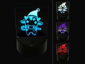 Christmas Cow Holding Candy Cane 3D Illusion LED Night Light Sign Nightstand Desk Lamp