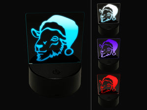 Goat Head with Santa Hat Christmas 3D Illusion LED Night Light Sign Nightstand Desk Lamp