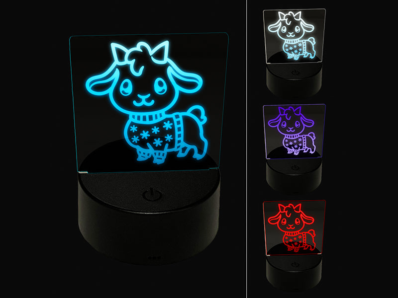 Little Goat in Christmas Sweater 3D Illusion LED Night Light Sign Nightstand Desk Lamp