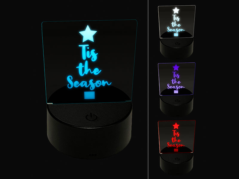 Tis the Season Christmas Tree 3D Illusion LED Night Light Sign Nightstand Desk Lamp