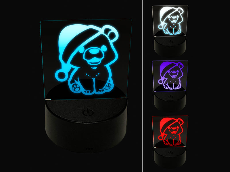 Christmas Bear Cub Santa Hat 3D Illusion LED Night Light Sign Nightstand Desk Lamp