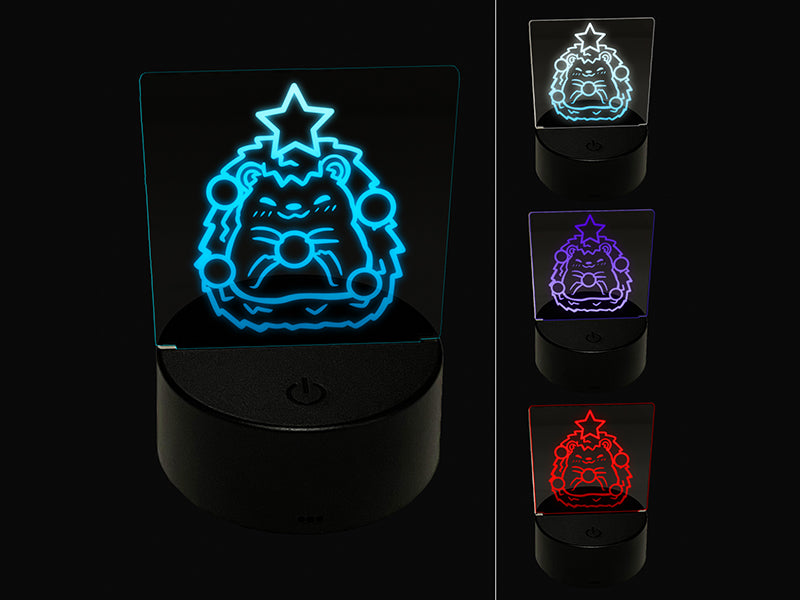 Christmas Hedgehog Tree 3D Illusion LED Night Light Sign Nightstand Desk Lamp