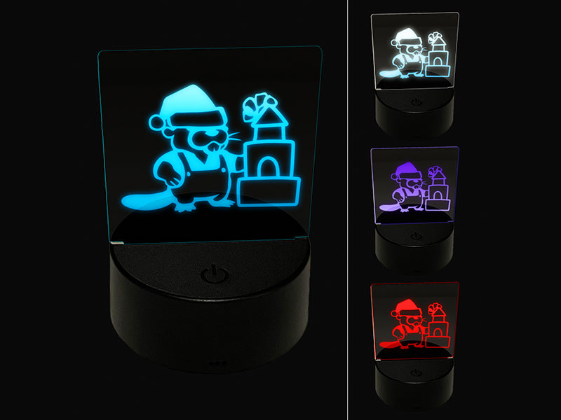 Christmas Santa Beaver 3D Illusion LED Night Light Sign Nightstand Desk Lamp